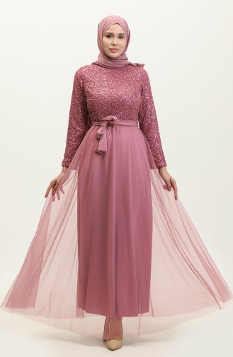 Lace Belted Evening Dress 5353A-16 Dusty Rose 5353A-16