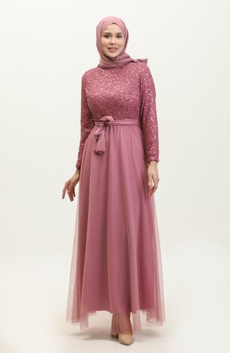 Lace Belted Evening Dress 5353A-16 Dusty Rose 5353A-16