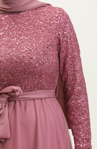 Robe De Soirée A Ceinture Et Dentelle 5353A-16 Rose Poudré 5353A-16