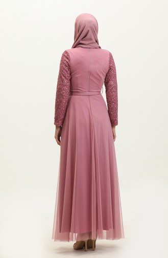 Lace Belted Evening Dress 5353A-16 Dusty Rose 5353A-16