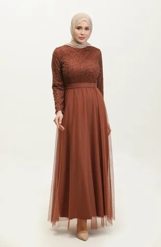 Avondjurk Met Kanten Riem 5353A-17 Bruin 5353A-17