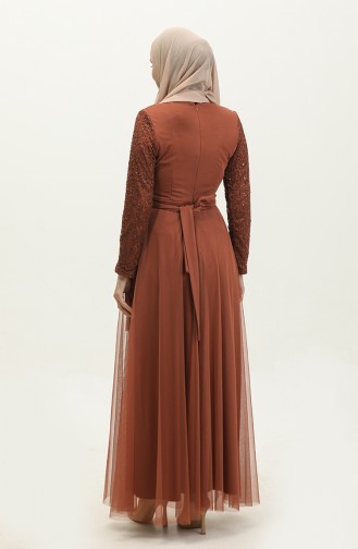 Lace Belted Evening Dress 5353A-17 Brown 5353A-17