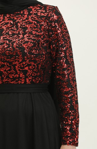 Robe De Soirée A Ceinture Et Dentelle 5353A-18 Noir Rouge 5353A-18