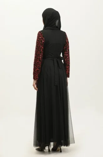 Avondjurk Met Kanten Riem 5353A-18 Zwart Rood 5353A-18