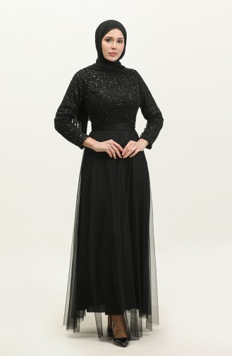 Lace Belted Evening Dress 5353A-19 Black 5353A-19