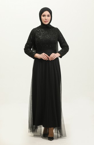 Lace Belted Evening Dress 5353A-19 Black 5353A-19