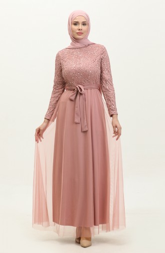Lace Belted Evening Dress 5353A-20 Dark Powder 5353A-20