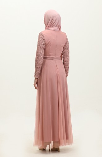 Lace Belted Evening Dress 5353A-20 Dark Powder 5353A-20