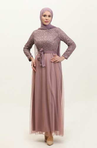 Lace Belted Evening Dress 5353A-21 Lilac Purple 5353A-21