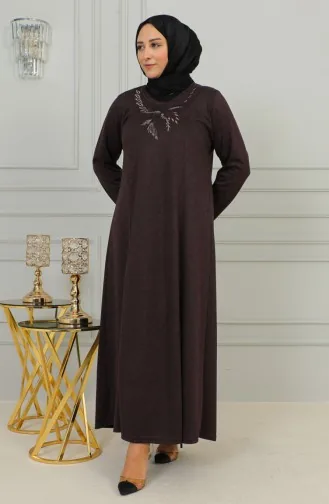 Robe Tricotée Acier Brodé Grande Taille 4878-04 Prune 4878-04