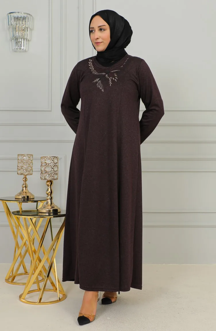 Robe Tricotée Acier Brodé Grande Taille 4878-04 Prune 4878-04