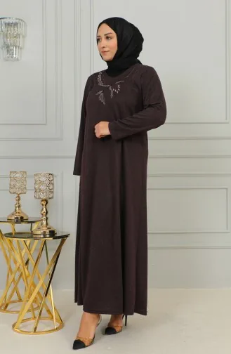 Robe Tricotée Acier Brodé Grande Taille 4878-04 Prune 4878-04