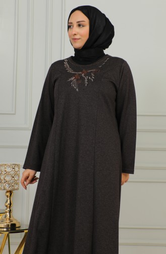 Robe Tricotée Acier Brodé Grande Taille 4878-05 Marron 4878-05