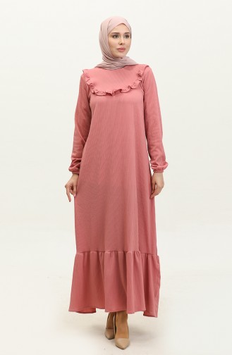 Ruffle Detailed Ribbed Dress 0315-01 Dusty Rose 0315-01