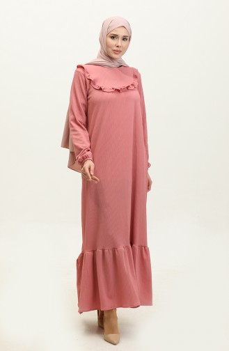 Ruffle Detailed Ribbed Dress 0315-01 Dusty Rose 0315-01