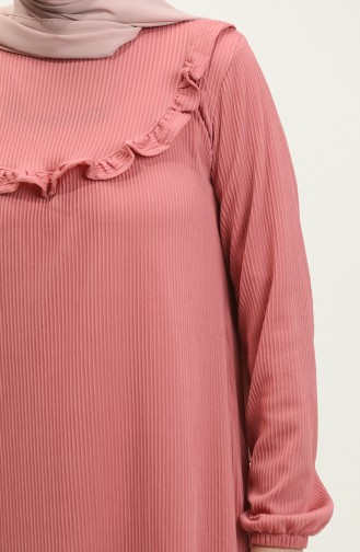 Ruffle Detailed Ribbed Dress 0315-01 Dusty Rose 0315-01