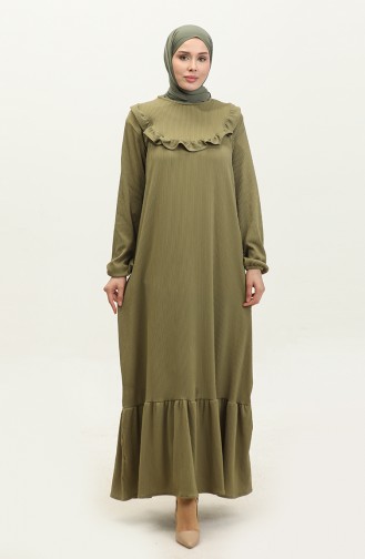 Nazenin Robadan Fırfırlı Elbise NZR003-02 Açık Haki Yeşil