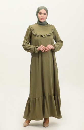 Ruffle Detailed Corduroy Dress 0315-02 Light Khaki 0315-02