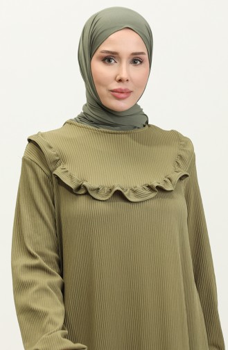 Ruffle Detailed Corduroy Dress 0315-02 Light Khaki 0315-02