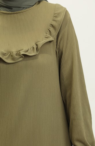 Nazenin Robadan Fırfırlı Elbise NZR003-02 Açık Haki Yeşil