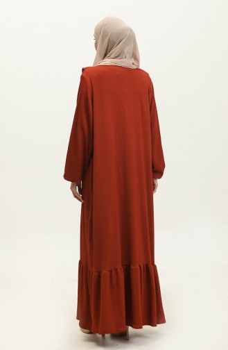 Ruffle Detailed Ribbed Dress 0315-03 Brick Red 0315-03