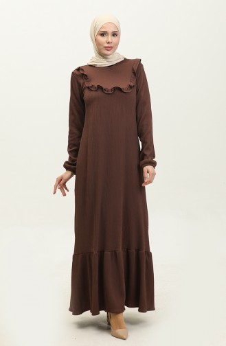 Ruffle Detailed Ribbed Dress 0315-04 Brown 0315-04