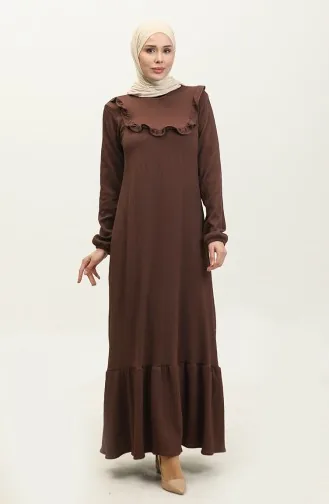 Robe Velours Côtelé Détail Volants 0315-04 Marron 0315-04