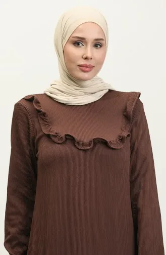 Robe Velours Côtelé Détail Volants 0315-04 Marron 0315-04