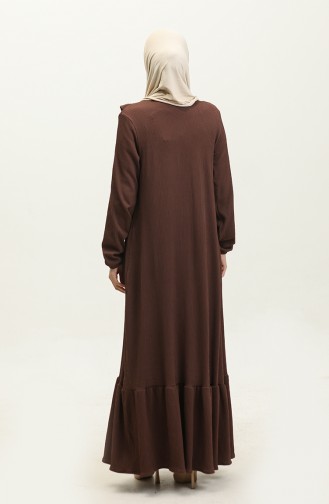 Rüschendetailliertes Cordkleid 0315-04 Braun 0315-04