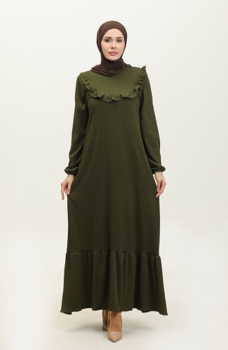فستان بتصميم هدب 0315-05 أخضر عسكري 0315-05