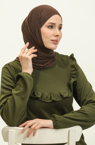 Rüschendetailliertes Cordkleid 0315-05 Khaki 0315-05