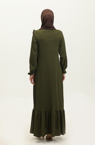 فستان بتصميم هدب 0315-05 أخضر عسكري 0315-05