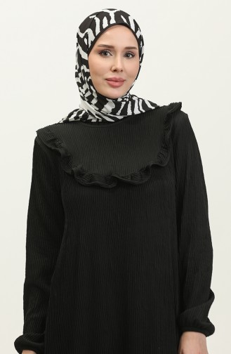 Fırfır Detaylı Fitilli Elbise 0315-06 Siyah