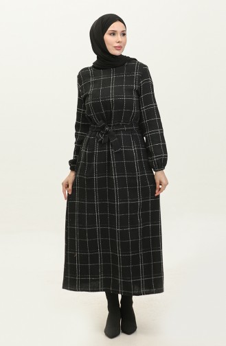 Tweed Plaid Belted Dress 0306-01 Black 0306-01