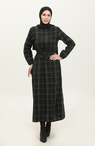 Tweed Plaid Belted Dress 0306-01 Black 0306-01