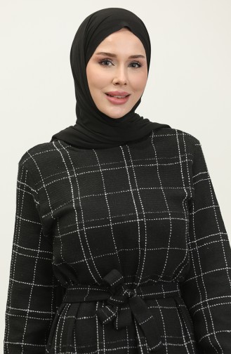 Tweed Plaid Belted Dress 0306-01 Black 0306-01