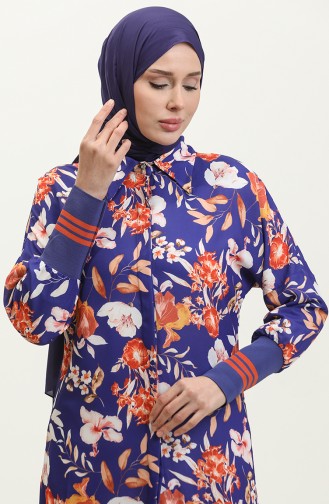 Floral Patterned Ribbed Tunic Blue T1677 519