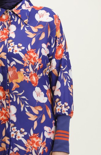 Floral Patterned Ribbed Tunic Blue T1677 519