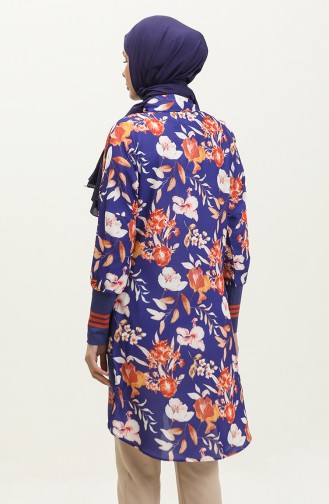 Floral Patterned Ribbed Tunic Blue T1677 519