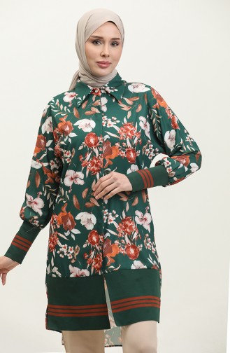 Floral Patterned Ribbed Tunic Green T1677 520