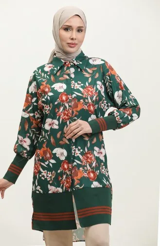 Gerippte Tunika Mit Blumenmuster Grün T1677 520