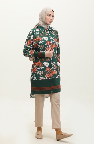 Floral Patterned Ribbed Tunic Green T1677 520