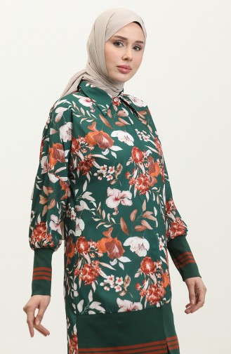 Floral Patterned Ribbed Tunic Green T1677 520