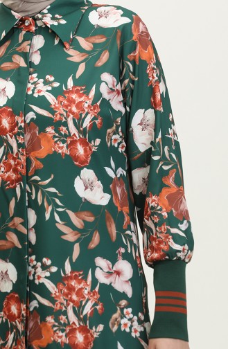 Floral Patterned Ribbed Tunic Green T1677 520