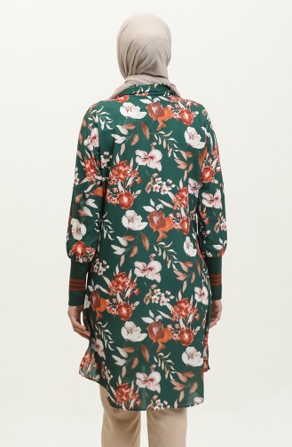 Floral Patterned Ribbed Tunic Green T1677 520