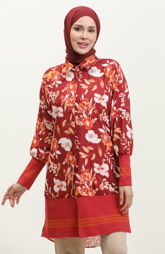 Floral Patterned Ribbed Tunic Claret Red T1677 521