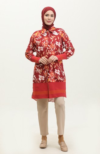 Floral Patterned Ribbed Tunic Claret Red T1677 521