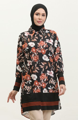 Gerippte Tunika Mit Blumenmuster Schwarz T1677 522