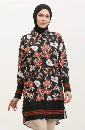 Tunique Côtelée à Motifs Floraux Noir T1677 522