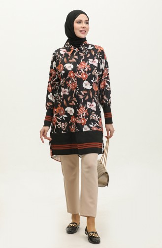 Gerippte Tunika Mit Blumenmuster Schwarz T1677 522